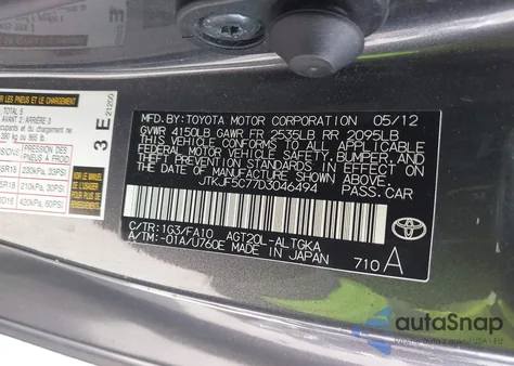 2013 Scion Tc из США, поврежденный, VIN JTKJF5C77D3046494